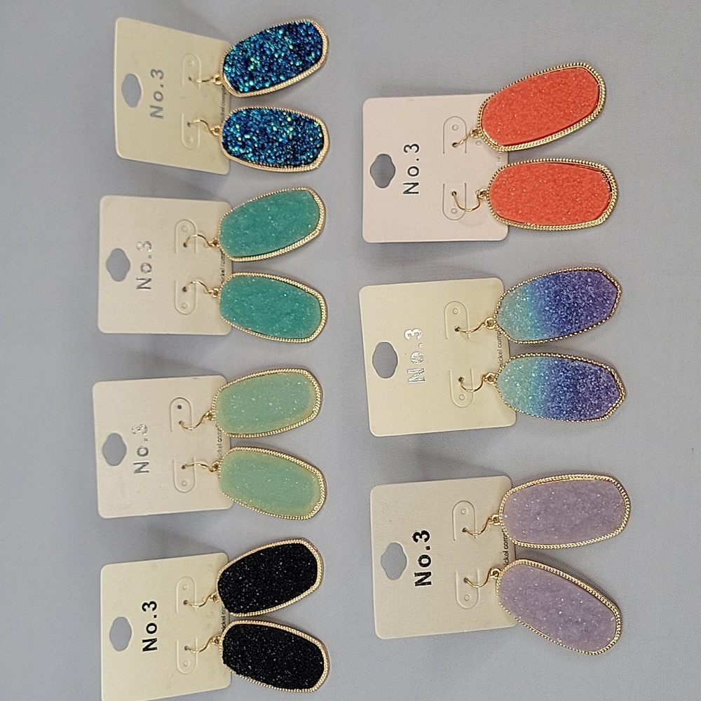 Druzy Imitation Dangle Earring Lot Of 7